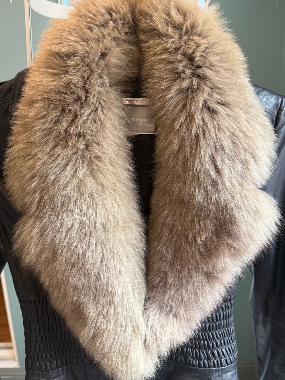 Vantage Vero Moda sheep Leather Jacket Saga Fox Fur Collar XS - Picture 4 of 11